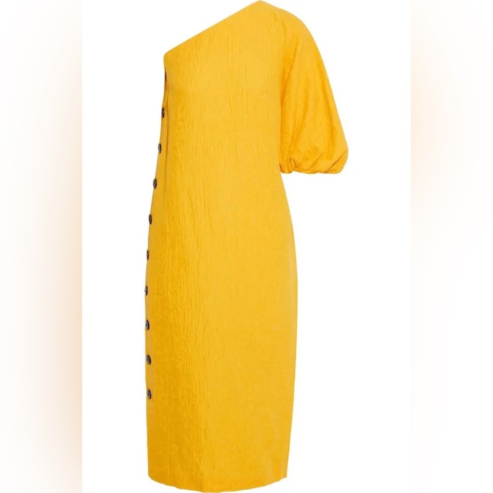 Mara Hoffman Emilie One-Shoulder Cotton Linen Cloqué Midi Dress Yellow Size 0 - Picture 3 of 10